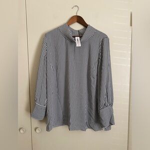 Chicos Mock Neck Blouse Stripe Size 3 NWT